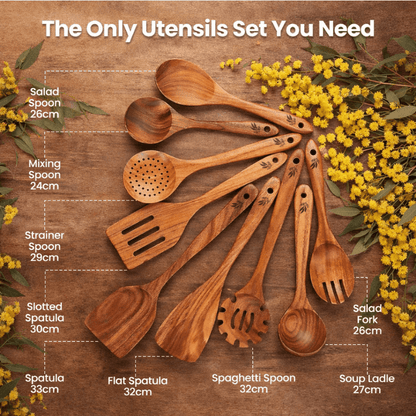 The TeakWood 9™ | Premium Non-Toxic Utensil Set